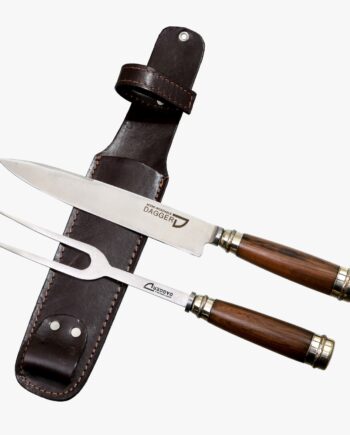 Juego Cuchillo & Tenedor Premium con Vaina - Cabo Madera Con dijes de Alpaca